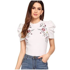 Embroidered puff sleeve blouse